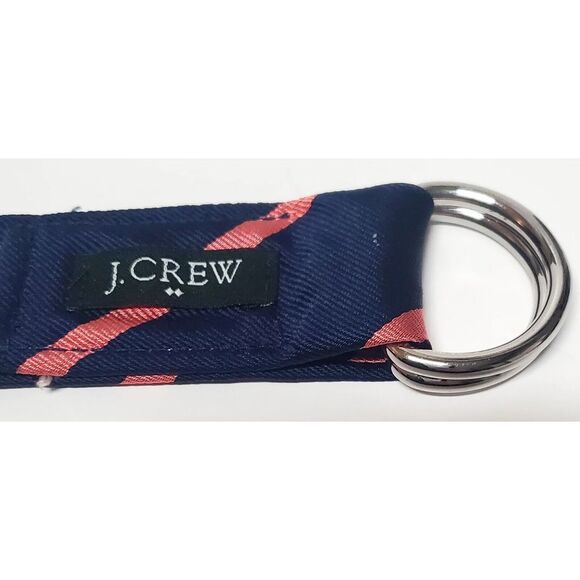 J. Crew Tie Belt 100% Silk Diagonal Print Navy & Salmon D Ring 68435 WOM SM/MED - Picture 5 of 8
